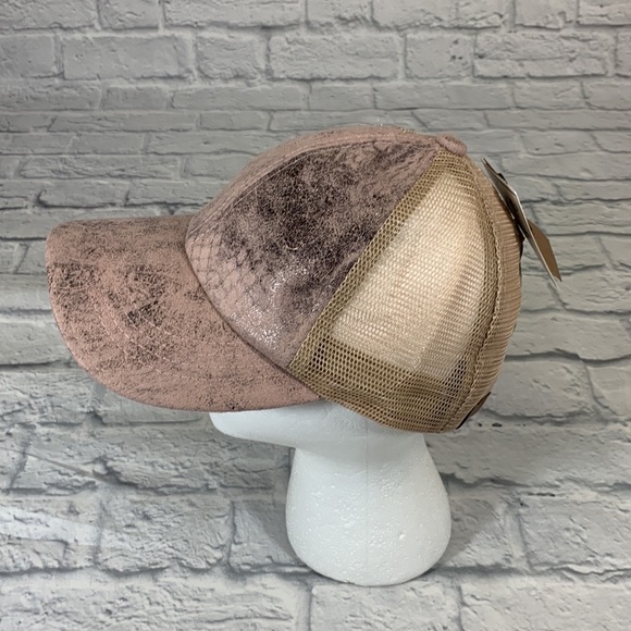 C.C Pony Cap CrissCross Pink Rose & Tan Ball cap Ponytail hat cap New NWT - Picture 2 of 12